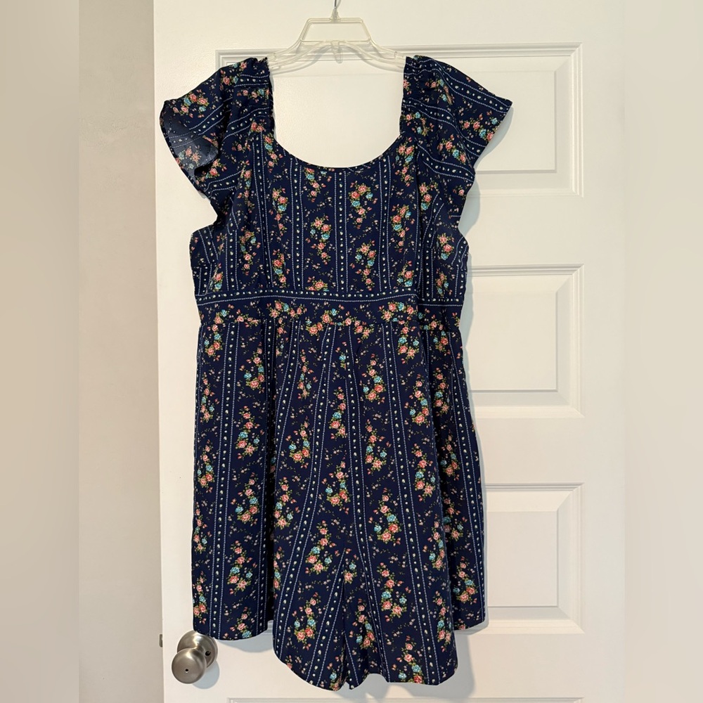 BloomChic Blue with flower prints Pleated Jumpsuit